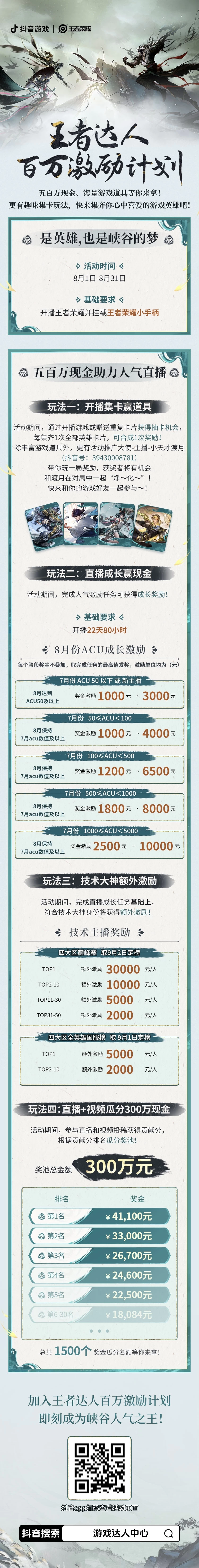 王者荣耀8月优质直播激励